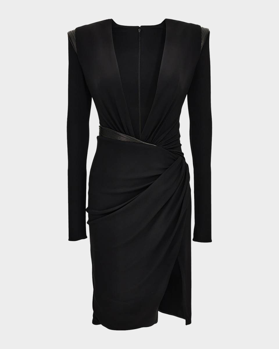 Ruched Deep V-Neck Mini Dress